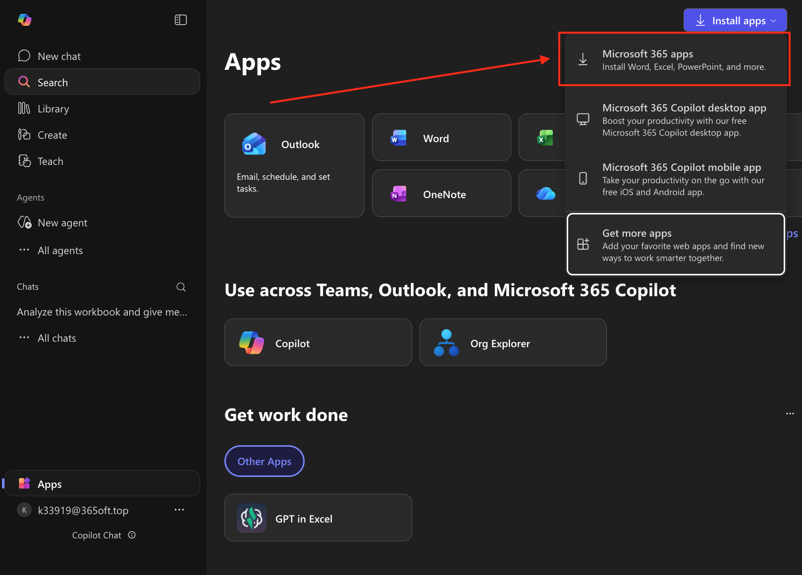 Select Microsoft 365 apps