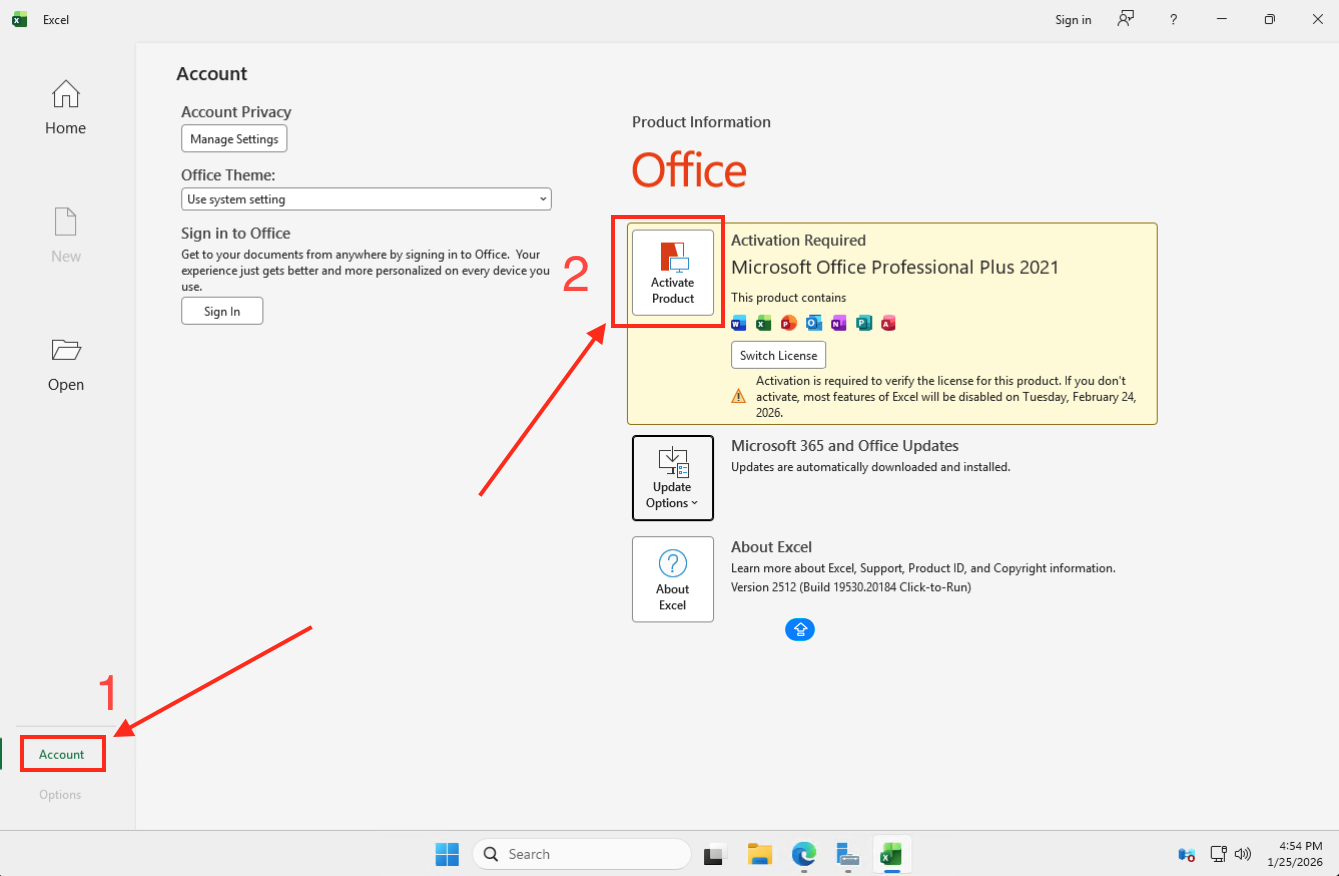 Open Activation Wizard